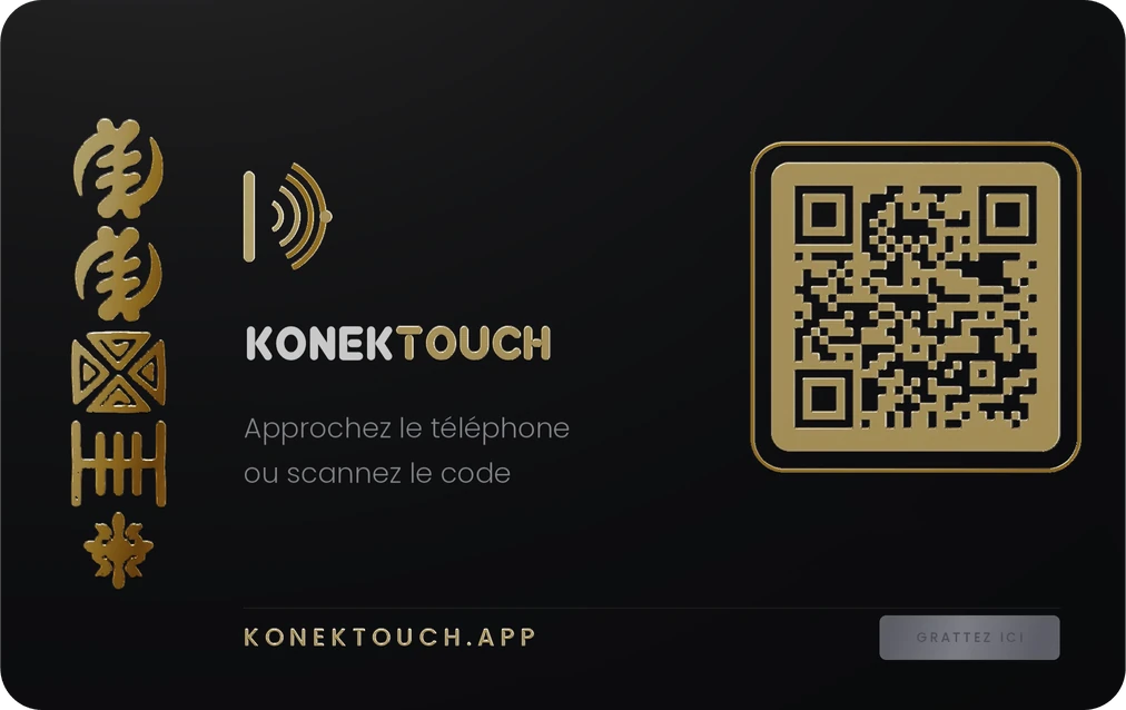 Verso de la carte Konektouch : QR code, numéro de carte et étiquette à gratter